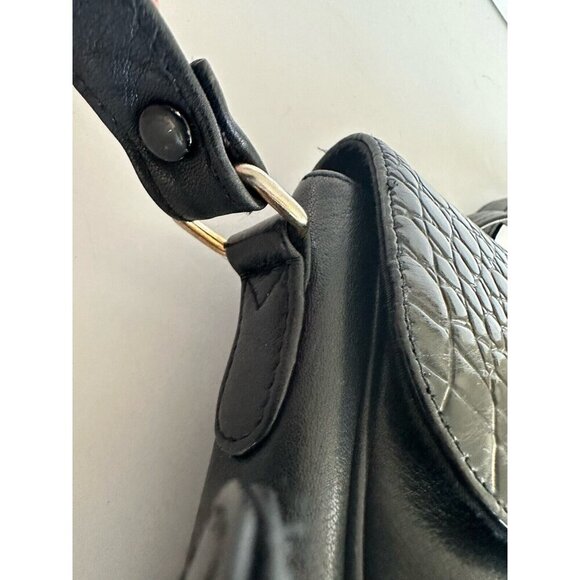 Vintage Etienne Aigner Flap Sling Bag Croc Embossed Black Leather 80s 90s Preppy - Picture 13 of 14